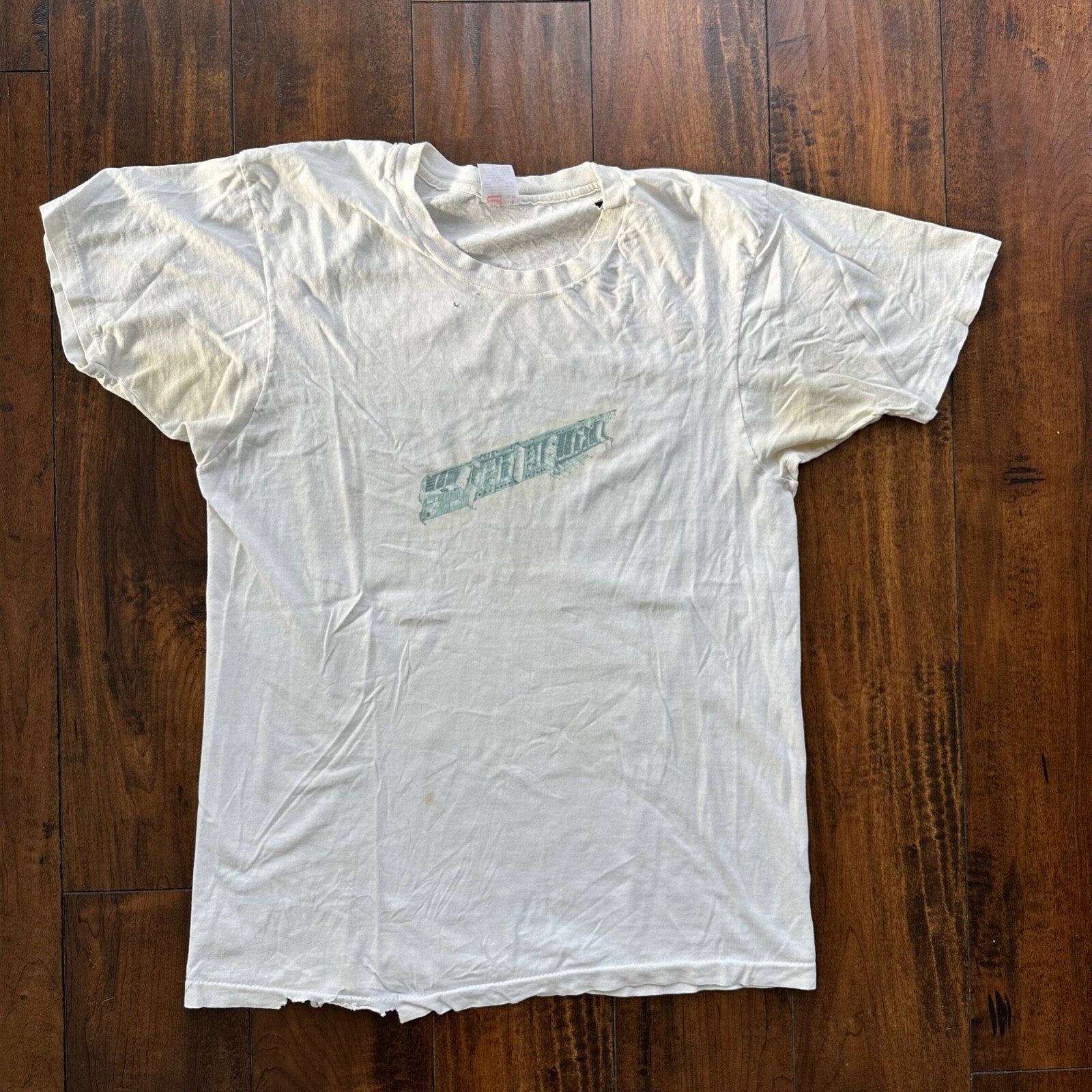 Crazy Print Thrashed Vintage T Shirt Rap Music Grunge Nirvana White 90s Skate