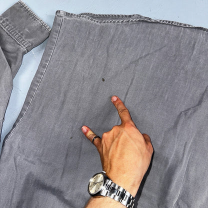 Rugged Wear Joes Jeans Shirt Gray Large Button Up Pockets Workwear Cotton VTG