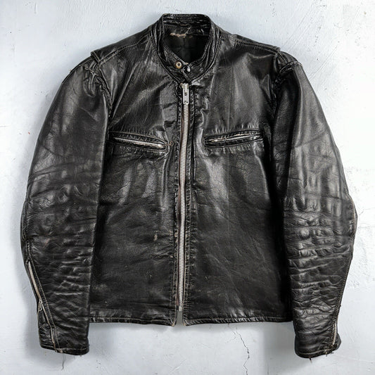 Vintage 50s 60s Black Leather Motorcycle Jacket Cafe Racer Biker 38 1950s 1960s