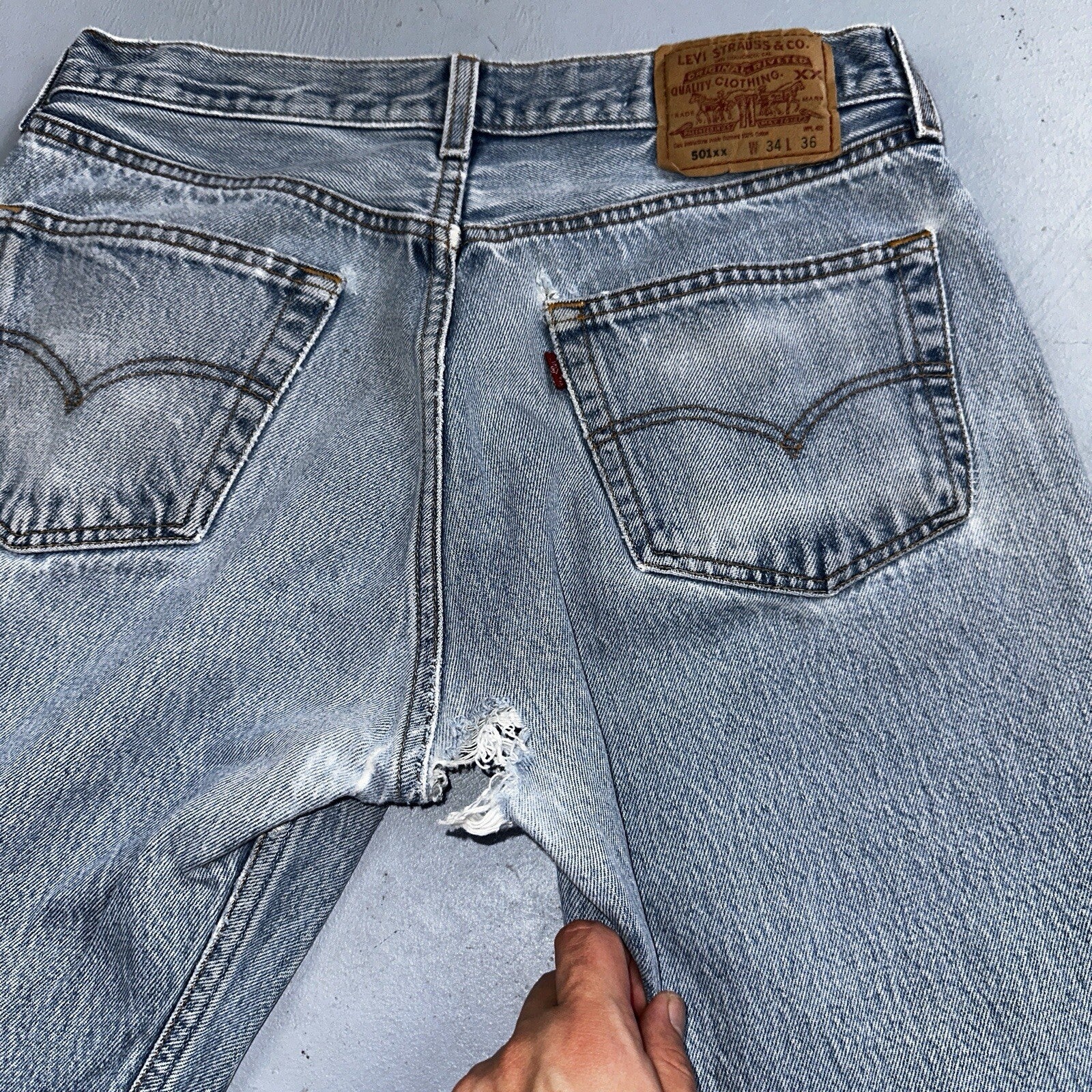 Levis 501 Vintage 90s Mexico Straight Leg Jeans 34x36 Y2K Light Wash Act 31x31