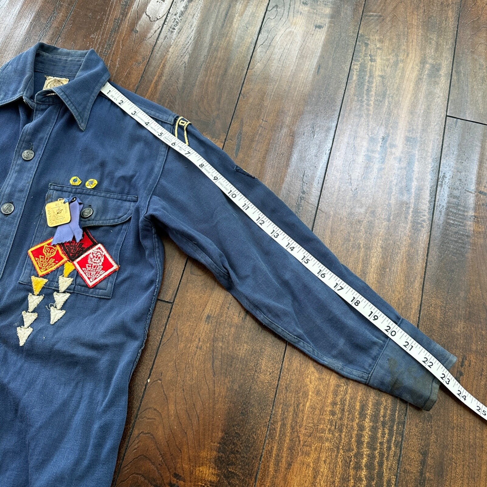 Vintage 60s BSA Boy Scouts Cub Shirt Blue Button Up Uniform Flawed Pins