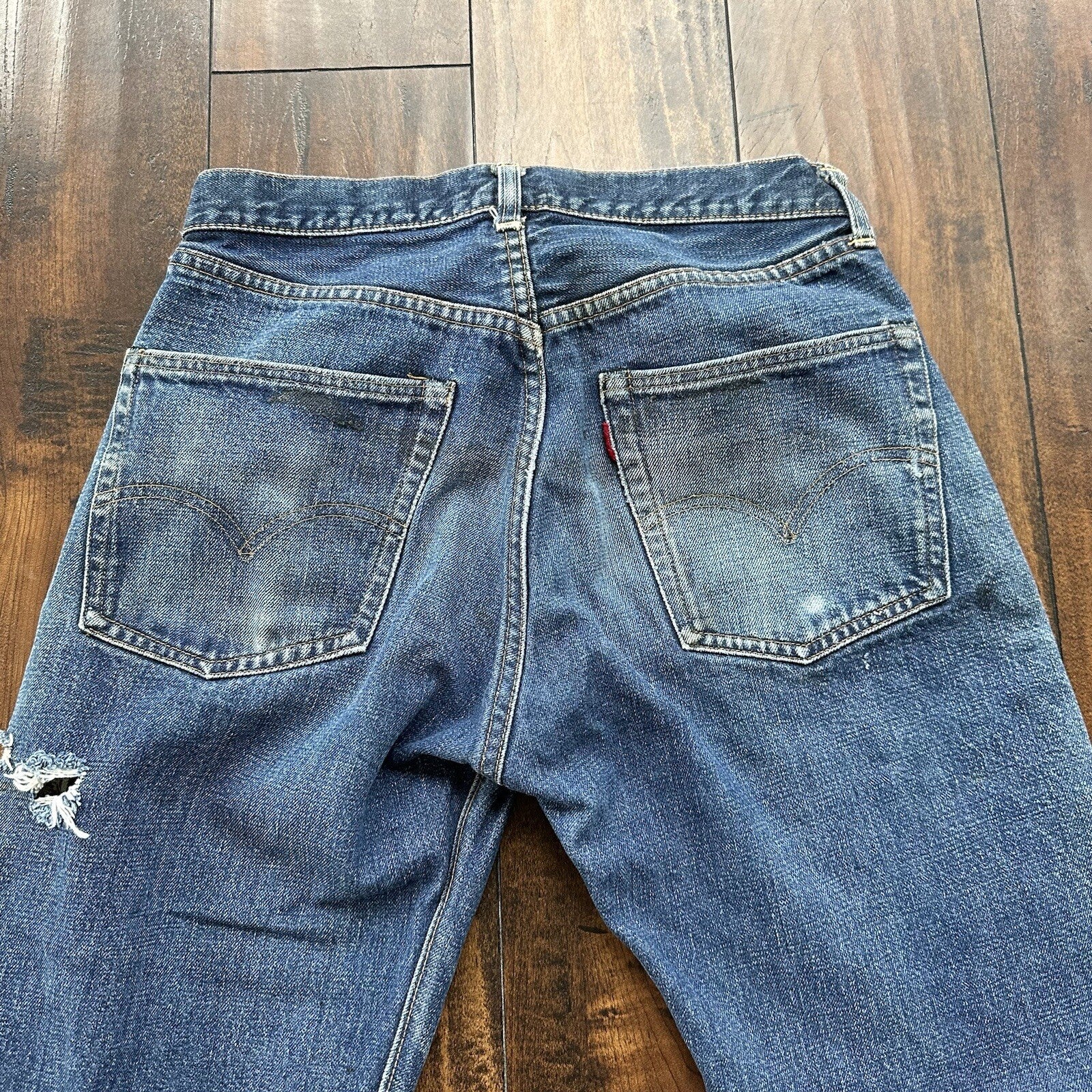 Levis 501 XX Big E True Vintage 60s Redline THRASHED Denim Jeans 1960s 27x26