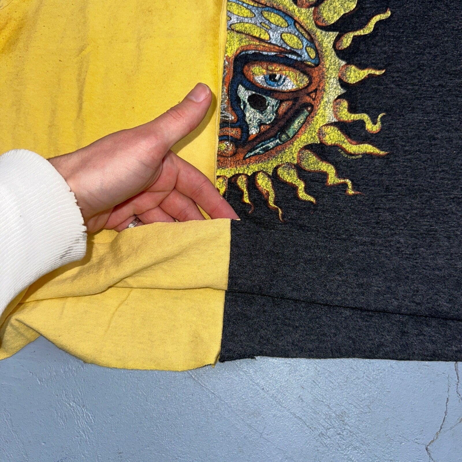 Sublime Split Cut Sewn VTG Style T Shirt Y2K Custom Unique Band Rock Nirvana