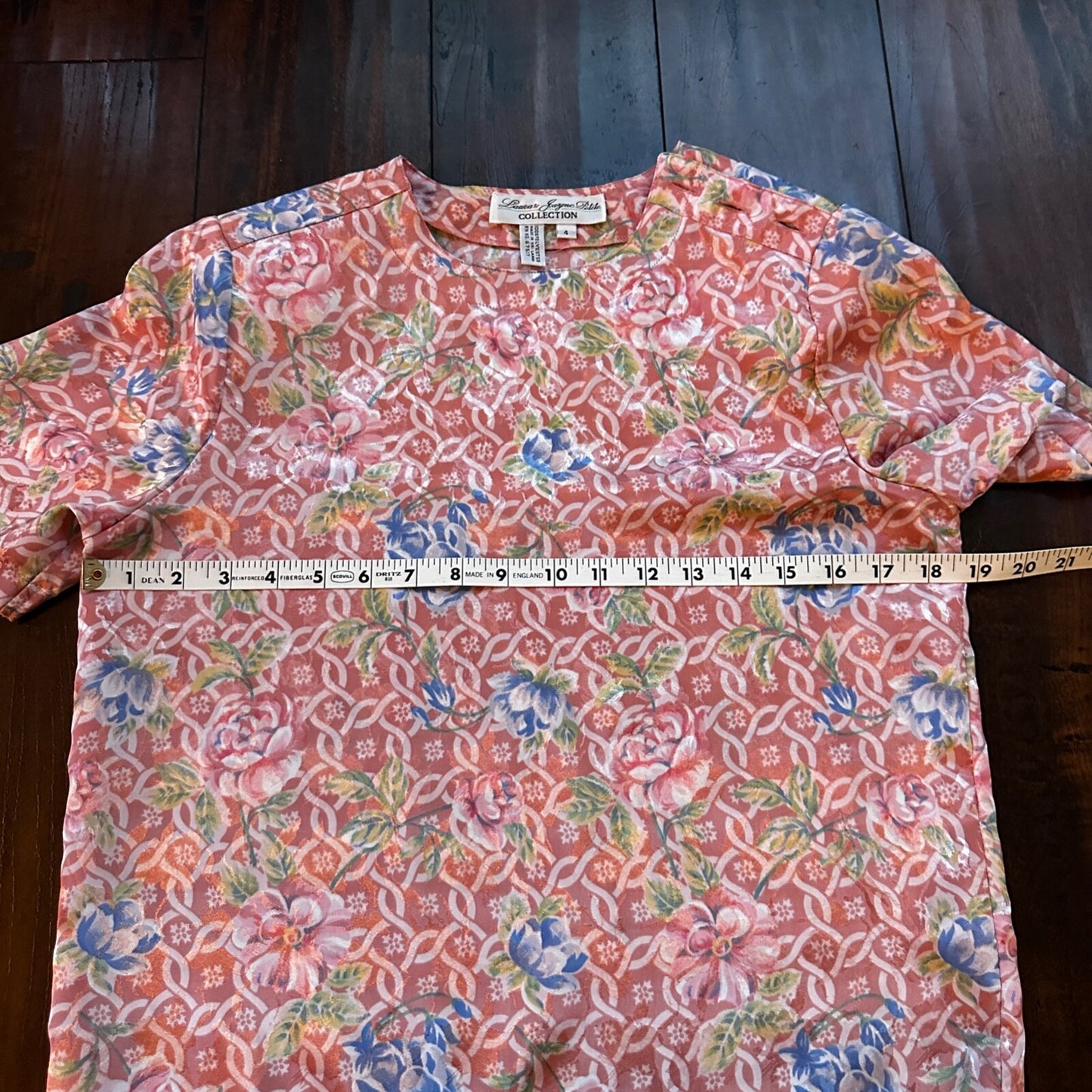 VTG Laura and Jayne Peites Womens Semi Sheer Blouse Blue Button 4 Floral Cute