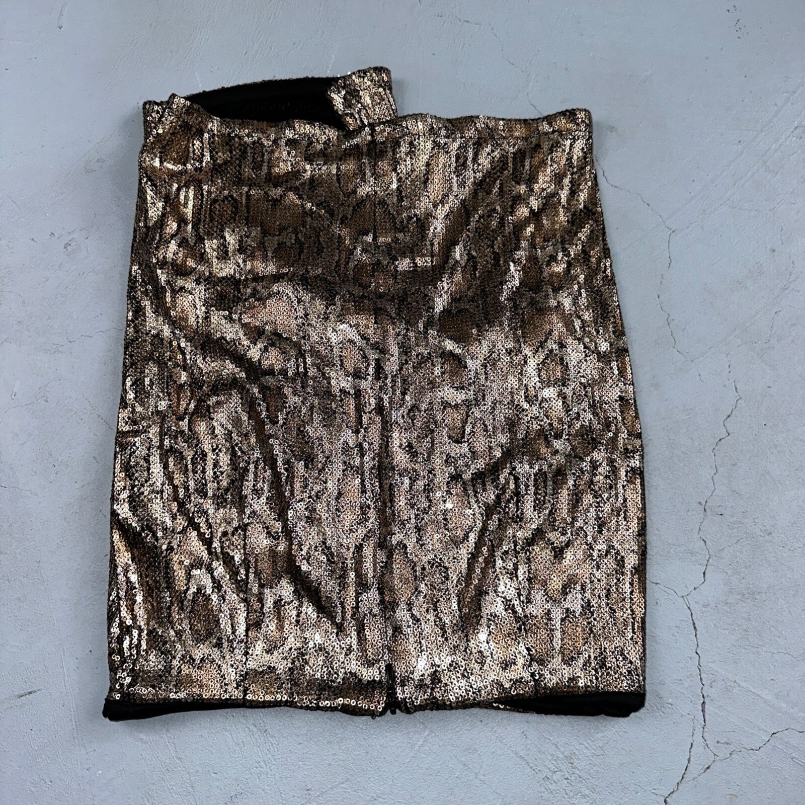 Zara Woman Metallic Gold Snake Print Sequined Ruched Mini Skirt Sz XS Short