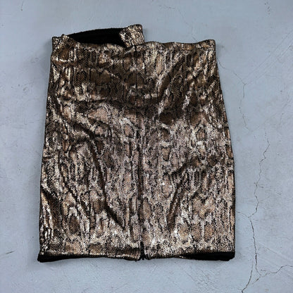 Zara Woman Metallic Gold Snake Print Sequined Ruched Mini Skirt Sz XS Short