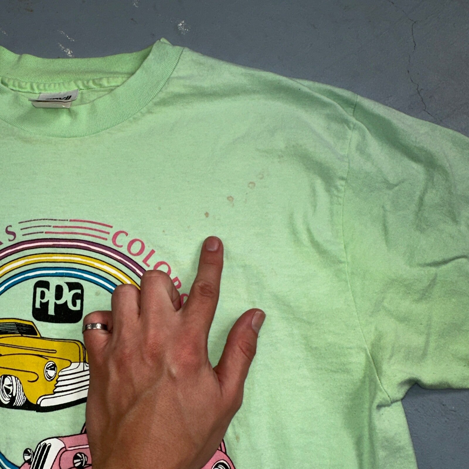 Cars Muscle Classic Engine VTG T Shirt USA Anvil Green Colors PPG Single Stitch