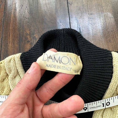 VTG Damon Sweater Mens L Black Gold Neck Wool Italy True 60s 70s RARE Stripe