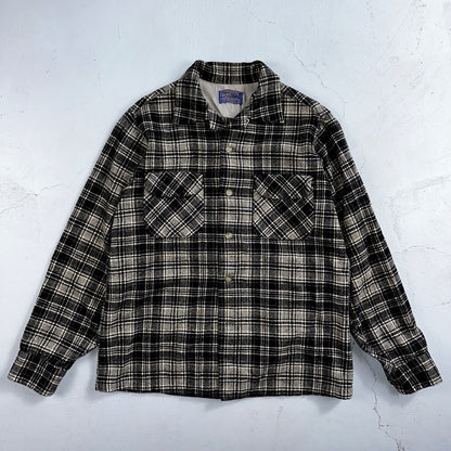Pendleton Board Shirt Mens M 1960s Plaid Wool Long Sleeve VTG USA Loop Collar