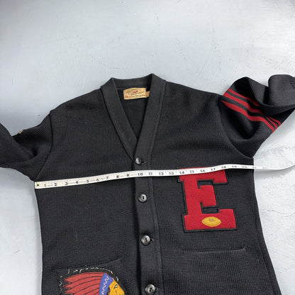VTG Jack Frost 40s Wool Varsity Sweater Cardigan Indian Black E Evans Letterman