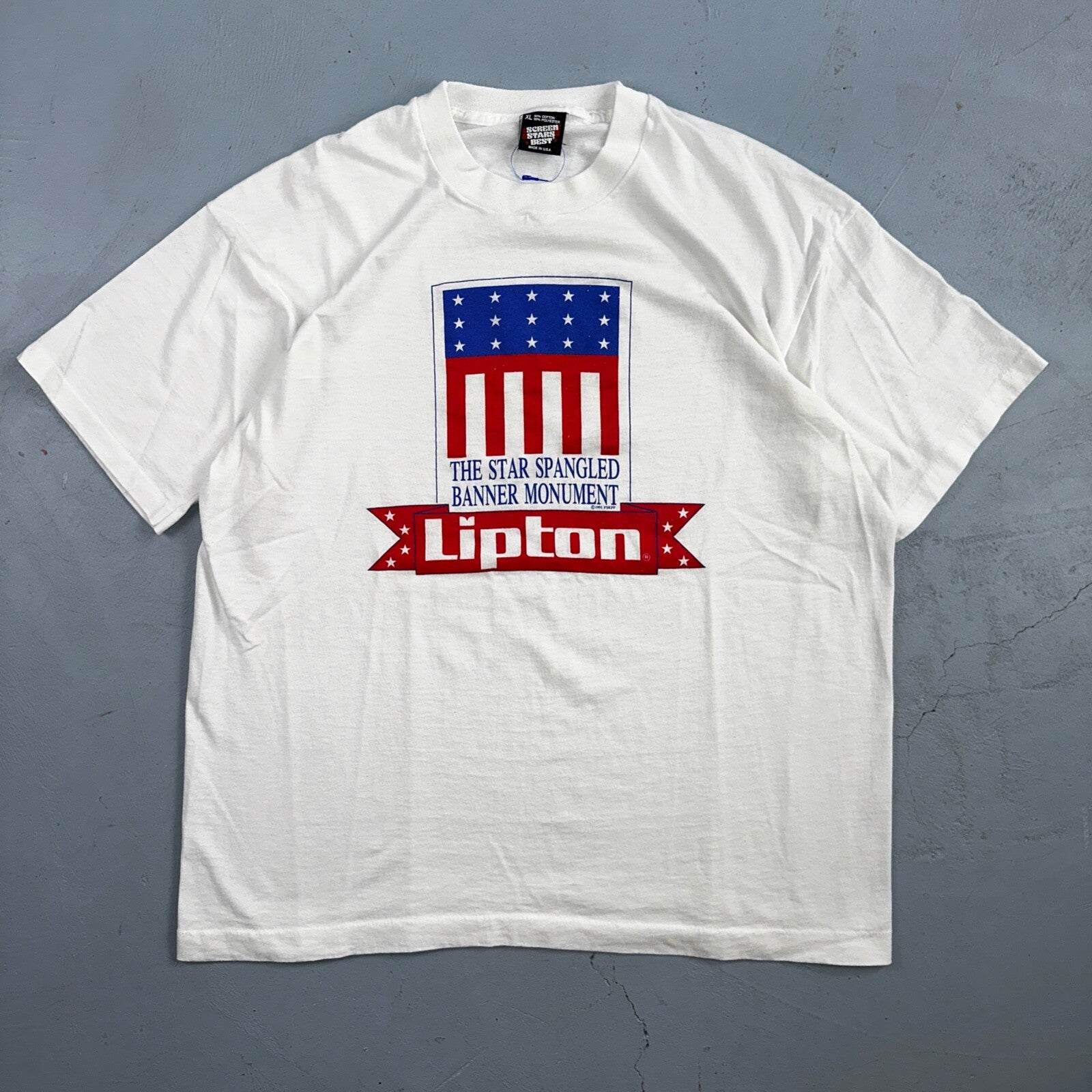 Lipton Tea VTG T Shirt USA Screen Stars America Banner Americana Pop Culture