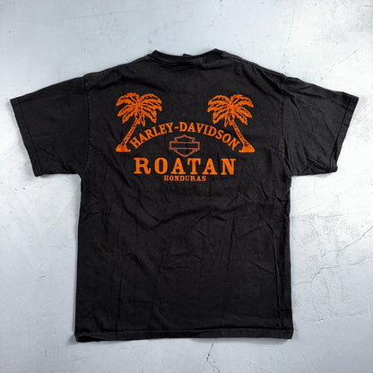 Harley Davidson Roatan VTG T Shirt Hondurs Bike Black Motorcycle Y2K Grunge Cool