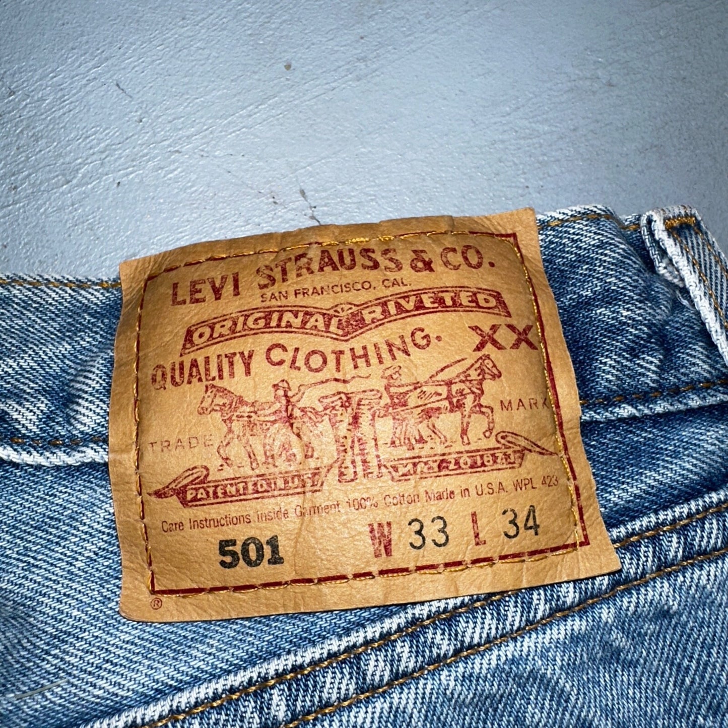 Levis 501 Vintage 90s USA XX Straight Leg Jeans Blue Light Wash 33x34 Act 30x33