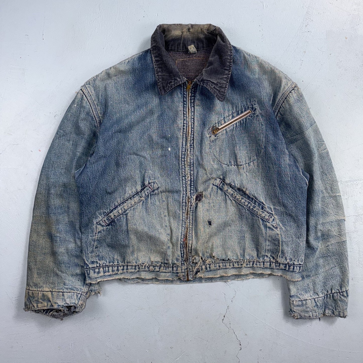 Vintage 50s 60s Hercules Blanket Lined Denim Bomber Jacket USA Coat Thrashed