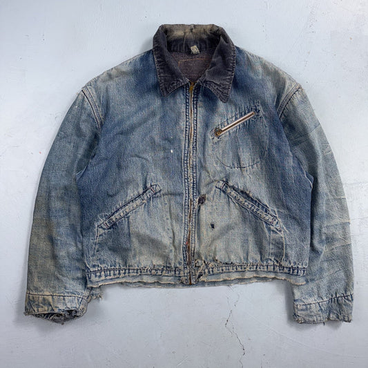 Vintage 50s 60s Hercules Blanket Lined Denim Bomber Jacket USA Coat Thrashed