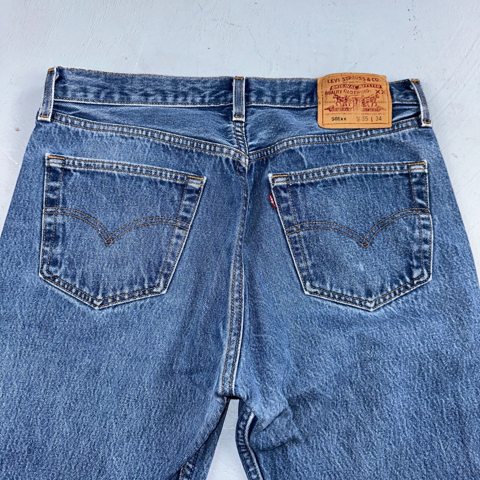 Levis 501 Vintage 90s USA XX Straight Leg Jeans Blue Med Wash 35x34 Act 32x30