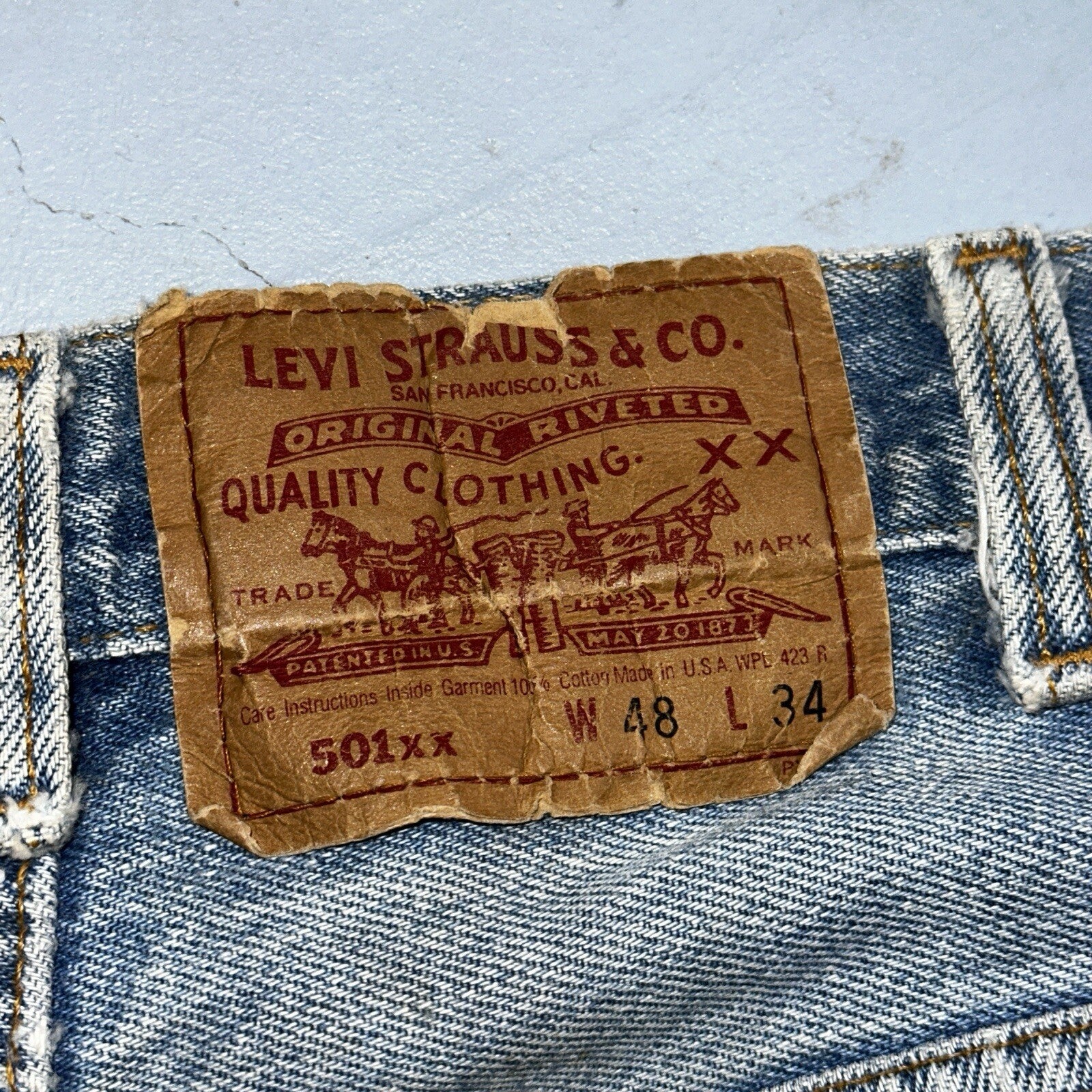 Levis 501 Vintage 90s USA XX Straight Leg Jeans 48x34 Light Wash Act 44x29