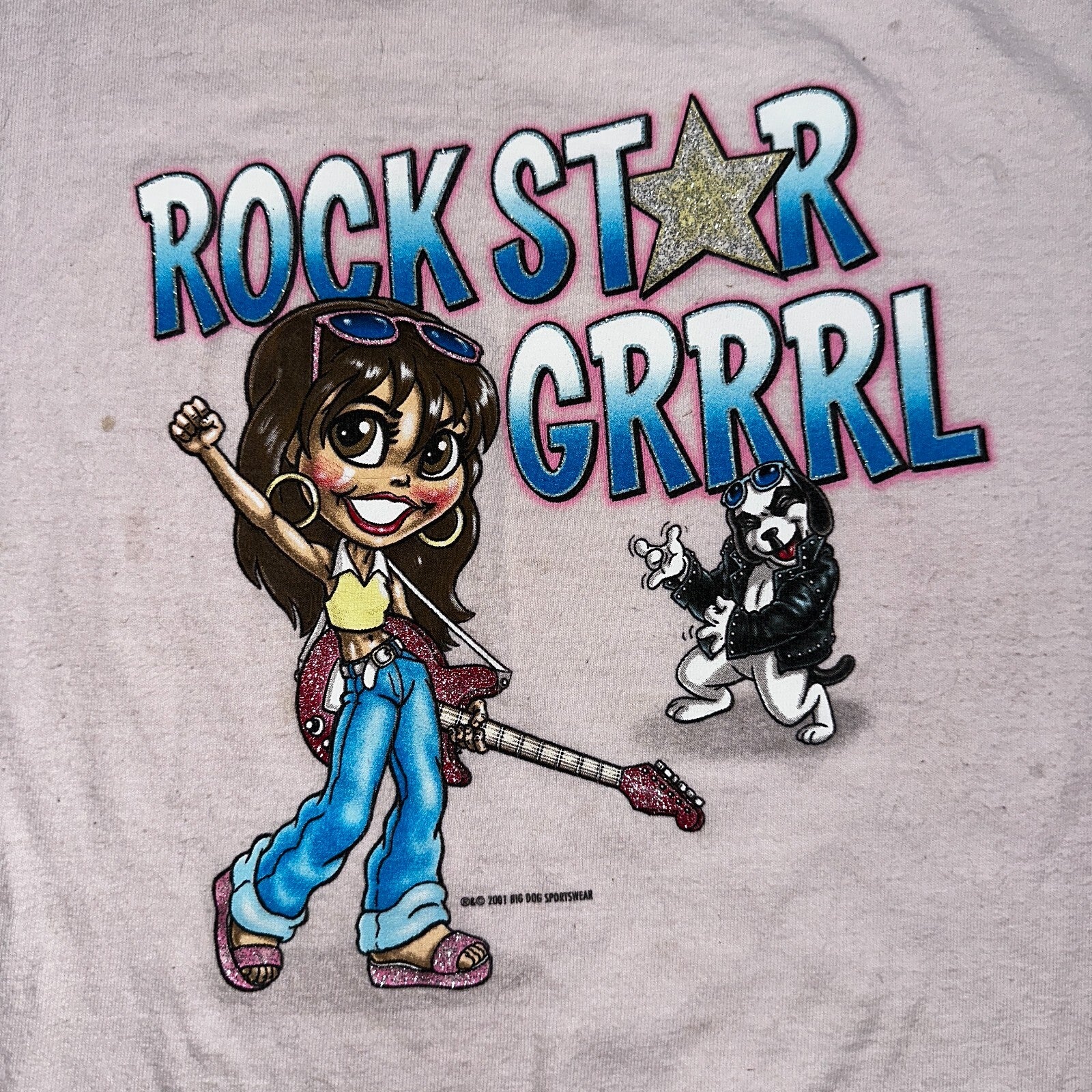 Big Dogs Rock Star GRRRL Girl Y2K VTG T Shirt Bratz Dolls 2000s Pink Cute Punk