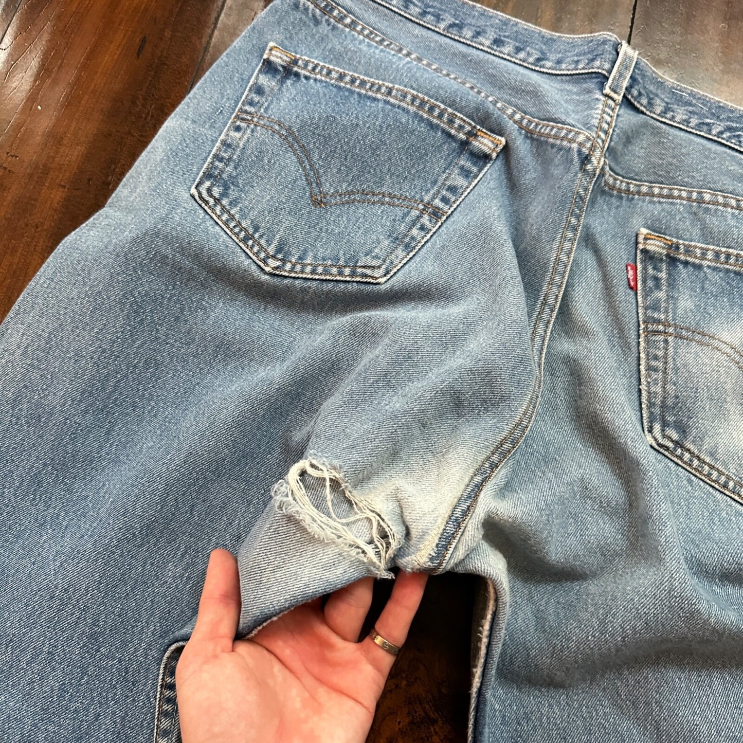 VTG 90s Levis 501 Button Fly 38x36 USA Tag Jeans Straight Wash Blue XX Act 35x32