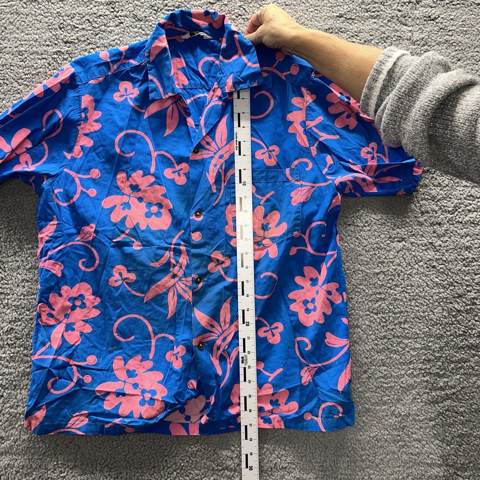 Vintage 50s Hawaiian Aloha Print Shirt Rockabilly Honolulu 60s Button USA Pink