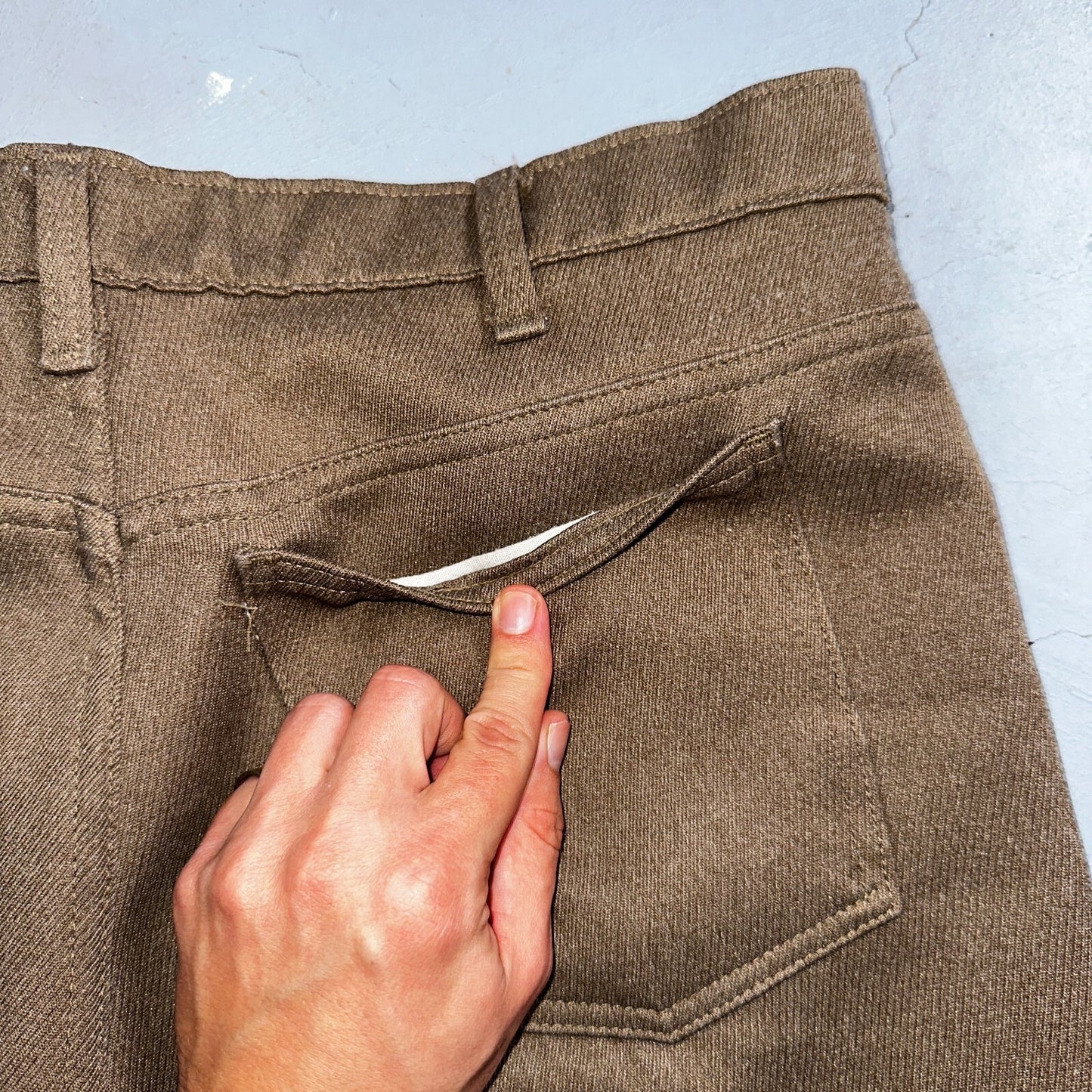 Levis 70s USA 517 36x30 Bootcut Pants Brown Polyester Slacks Vintage 35x30