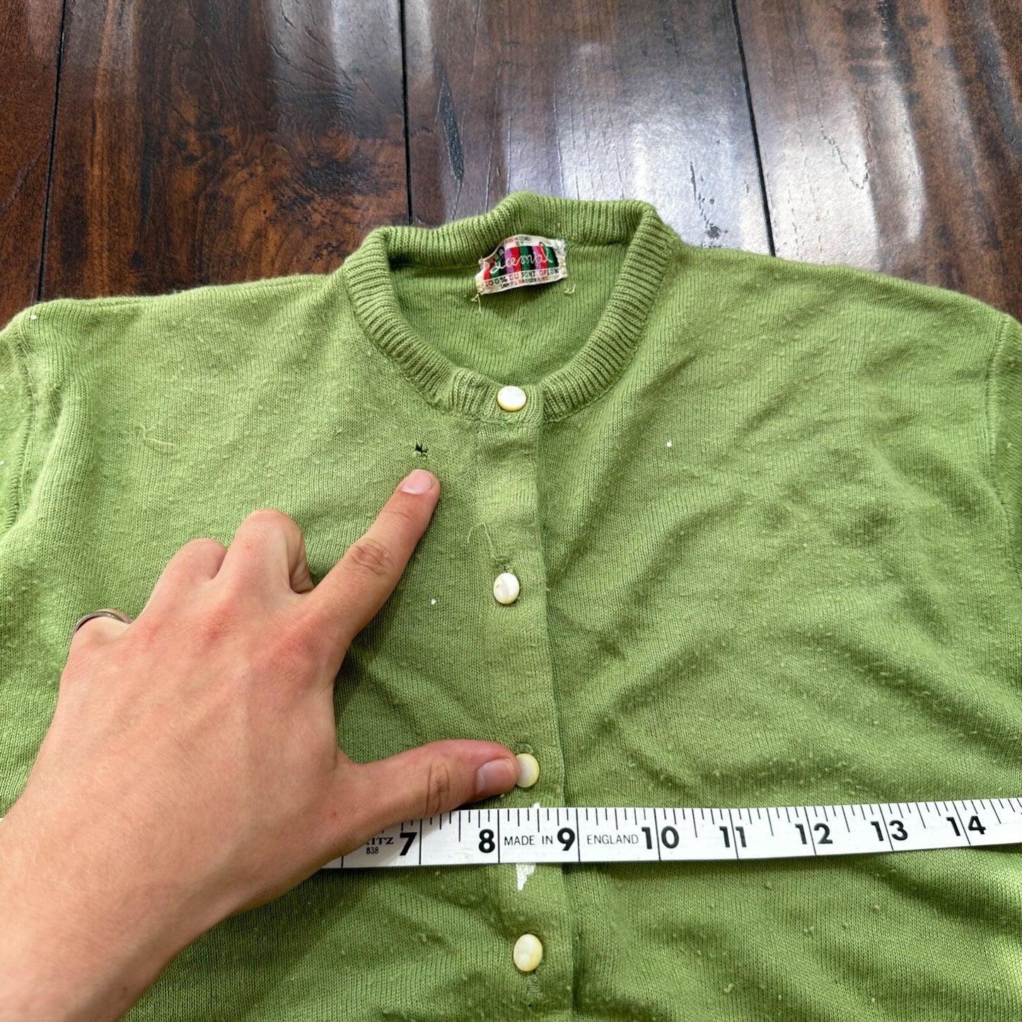 Vintage USA Rockabilly Womens Cardigan 60s 70s Top Green Thrashed Kurt Cobain