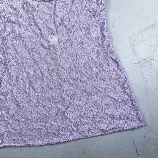 Soft Sensations 80s VTG Women's Lace Trim Satin Mini Slip Lingerie Dress Purple
