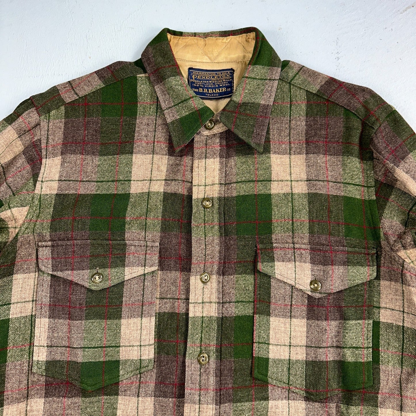 Pendleton VTG BR Baker Shirt Plaid 100% Wool Button Down Size M Plaid 1950s Camp