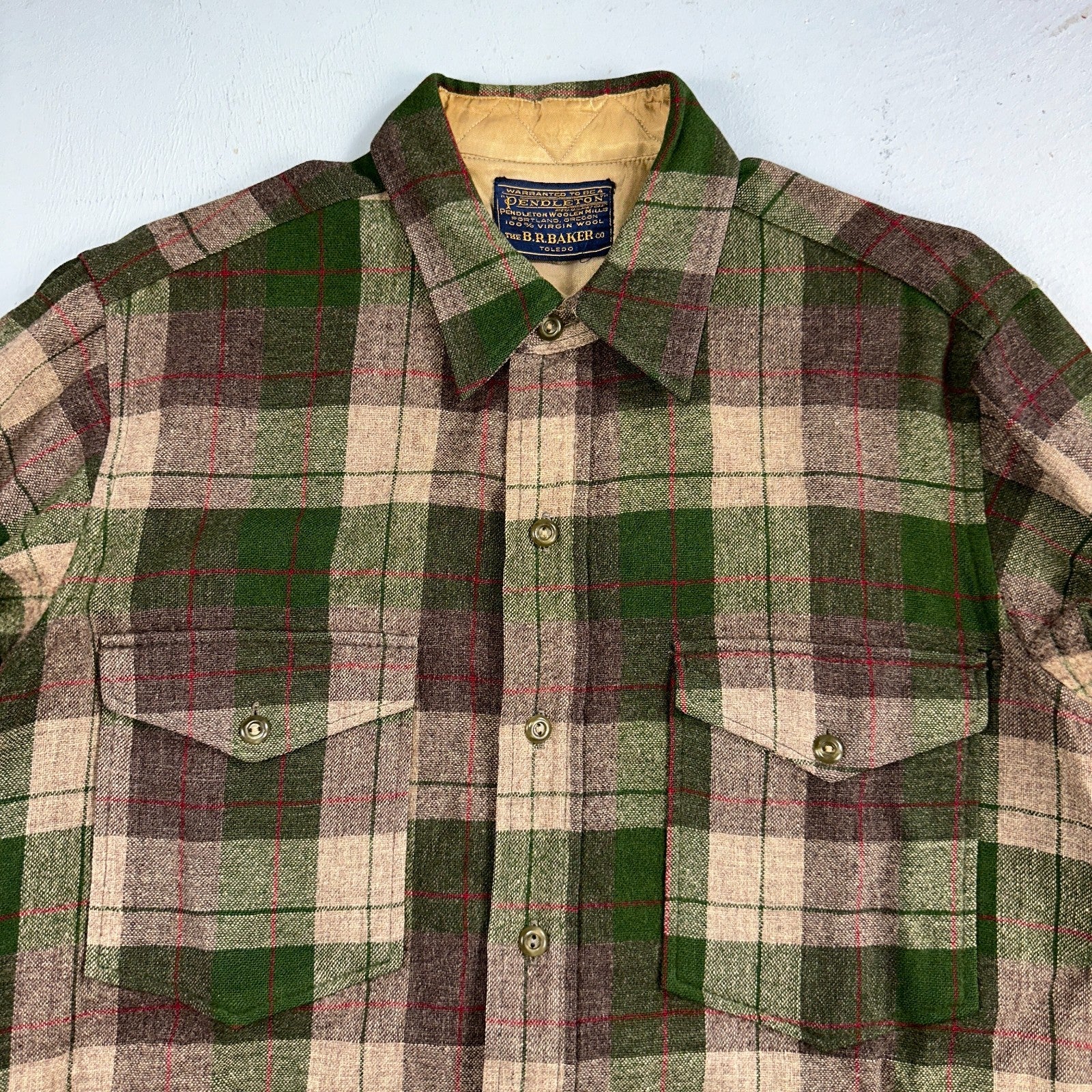 Pendleton VTG BR Baker Shirt Plaid 100% Wool Button Down Size M Plaid 1950s Camp