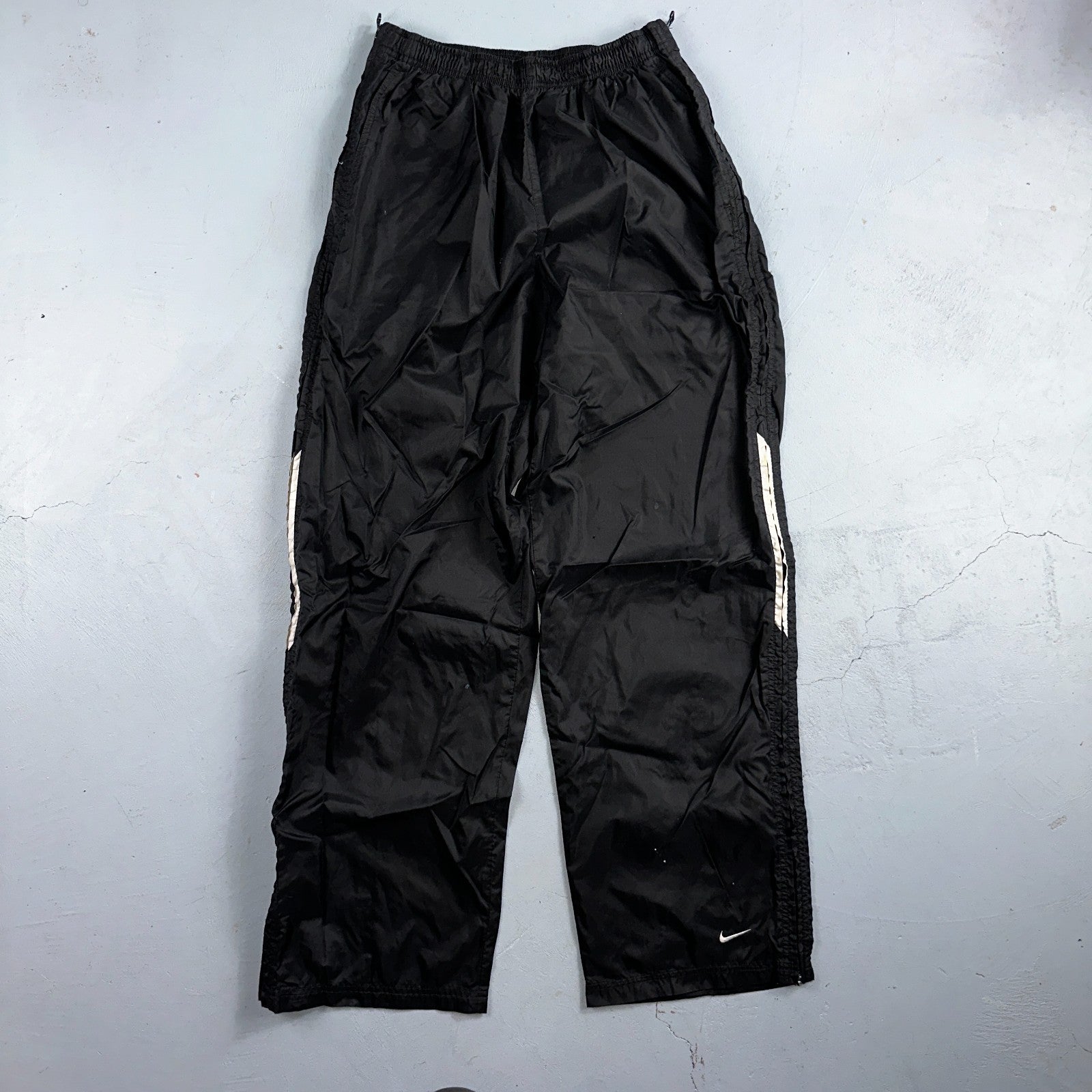 Nike VTG 90s Windbreaker Track Pants Ankle Zip Unlined Black 1990s Essential