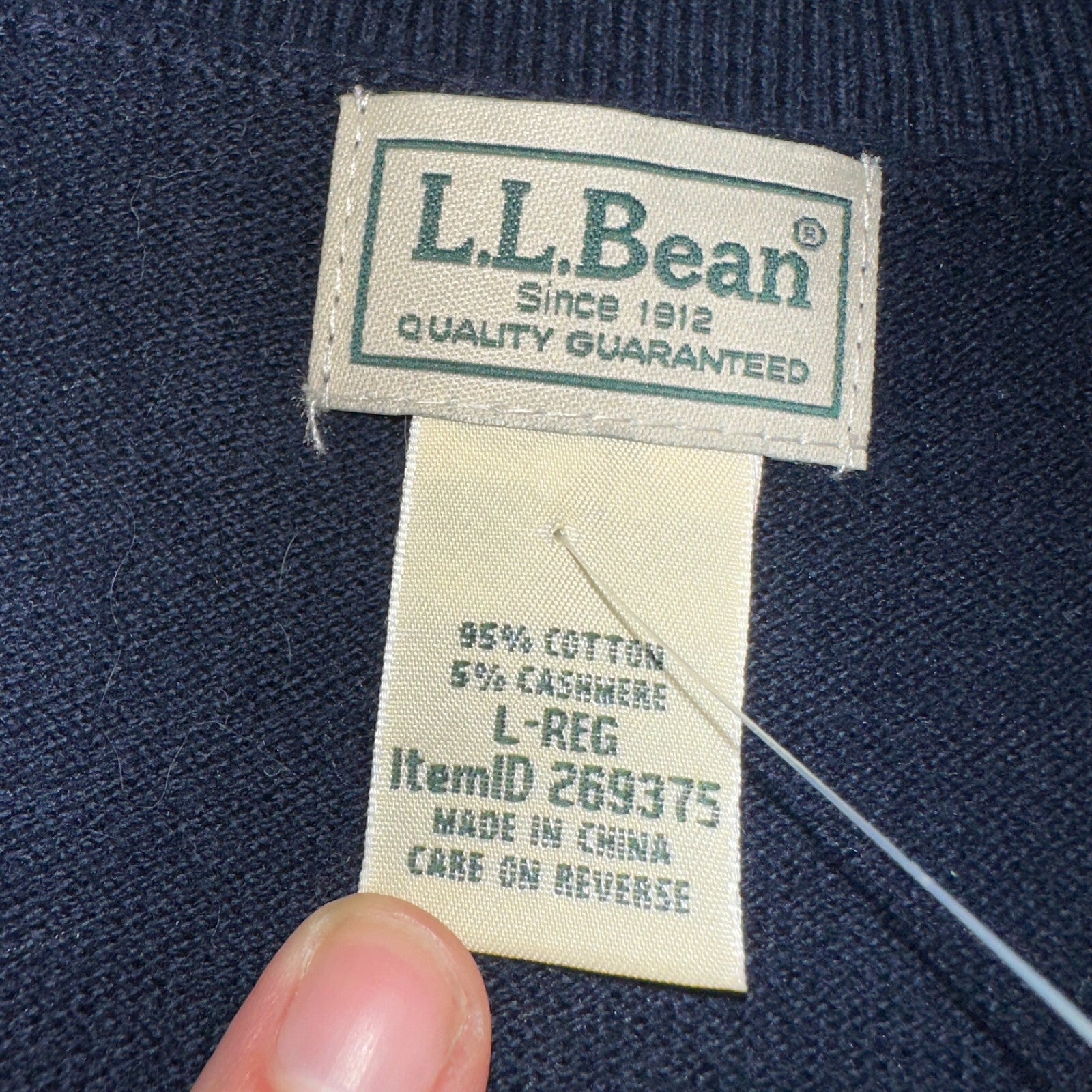 LL Bean Sweater Vest Mens Large Blue Cotton Cashmere V-Neck Sleeveless