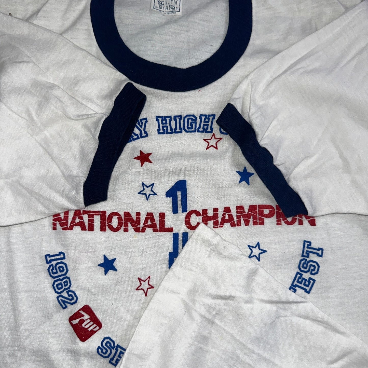 Champion McNary High School Oregon VTG T Shirt 7UP Soda Screen Stars Ringer 80s