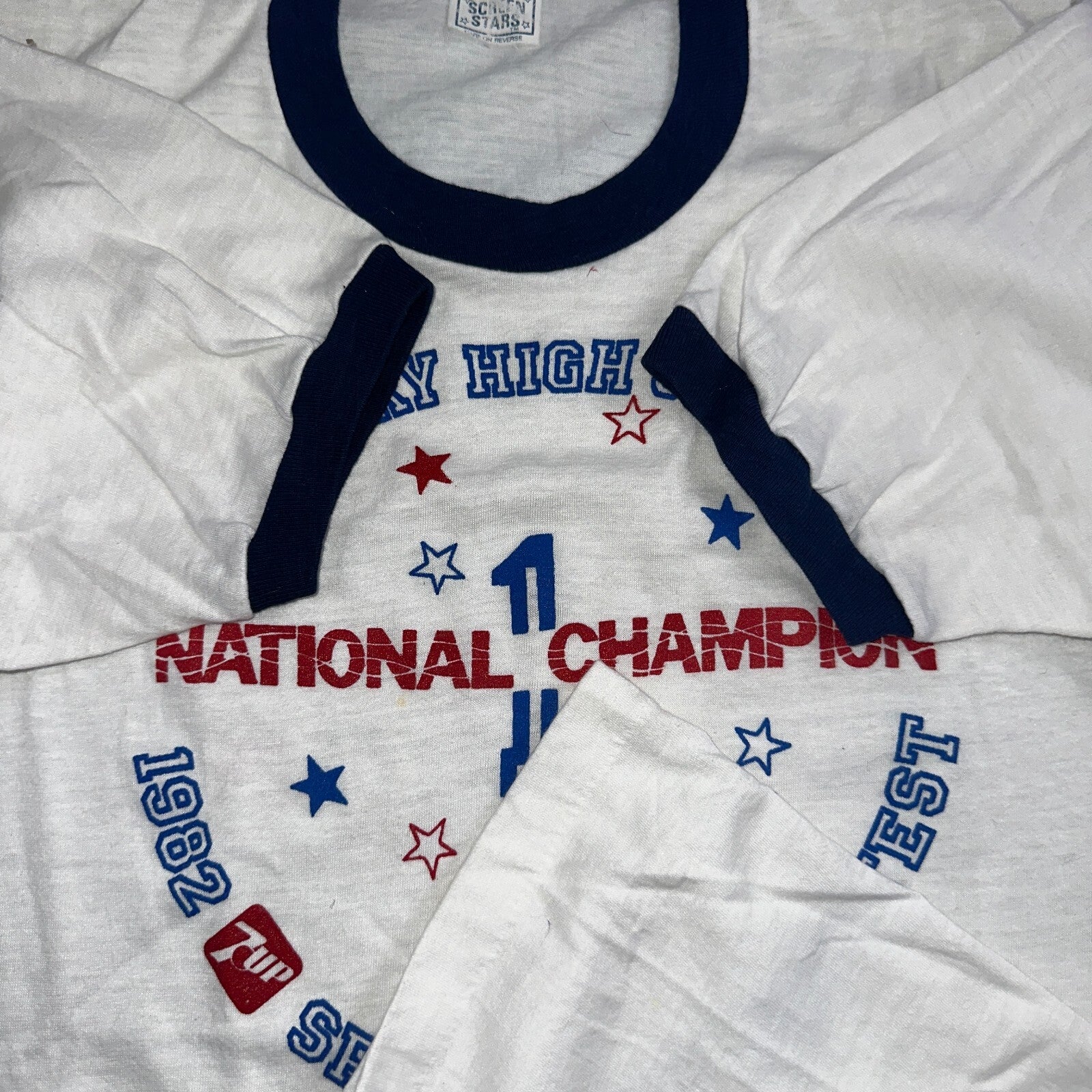 Champion McNary High School Oregon VTG T Shirt 7UP Soda Screen Stars Ringer 80s