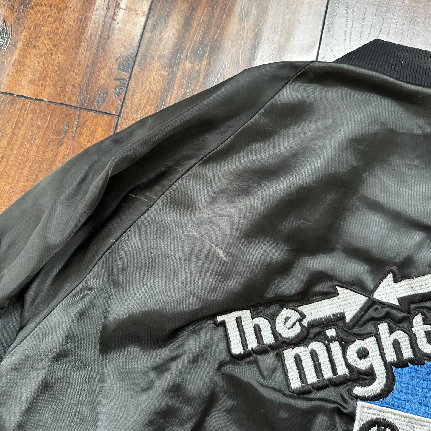 VTG 80s GTX Plymouth Satin Bomber Jacket USA West Ark Rare 90s White