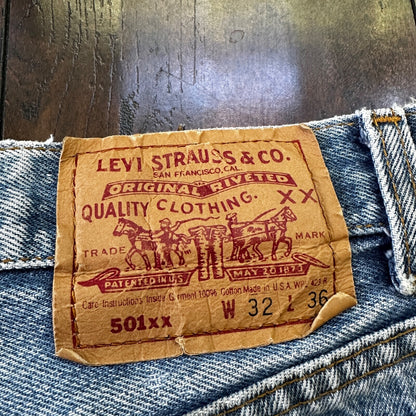 Levis 501 Vintage 90s Straight Leg XX USA Jeans 32x36 Thrashed Wash Act 30x31