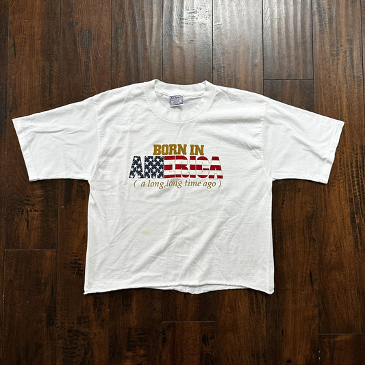 Vintage Born In America A Long Time Ago T Shirt 90s Crop Top USA Funny Humor