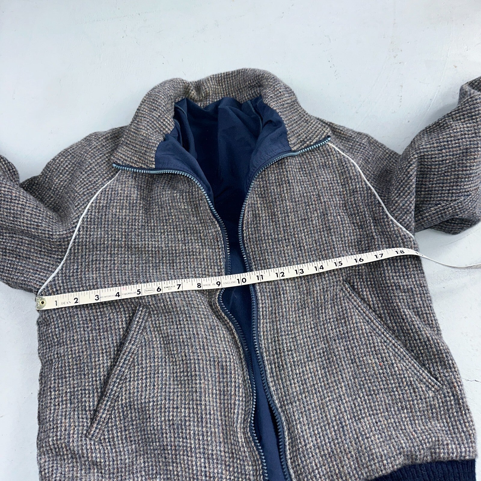 PENDLETON VTG USA Men’s Medium Blue Insulated Wool Bomber Jacket Broken Zipper