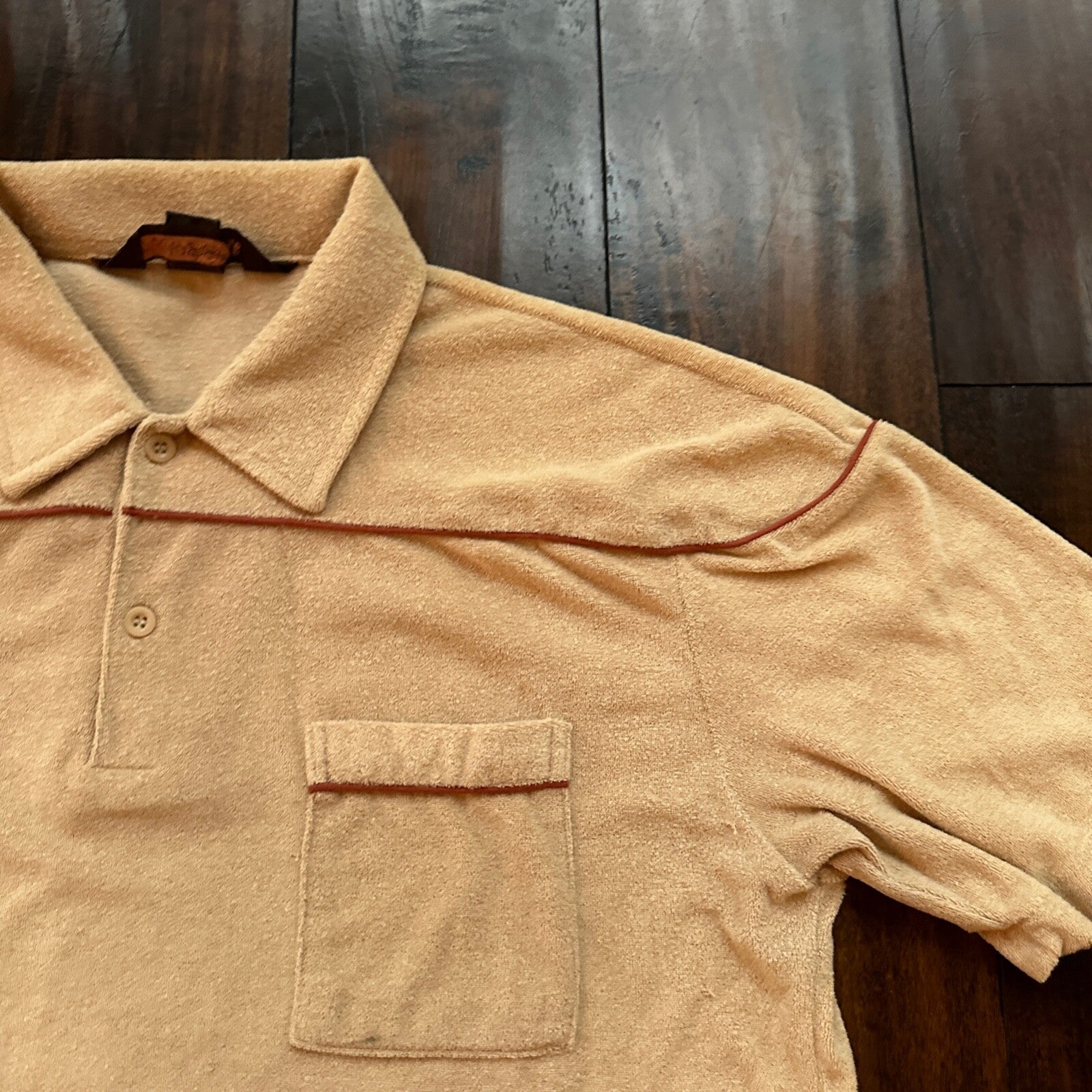 VTG Mens HUK-A-POO 70s Terry Cloth Knit Polo Shirt Rockabilly XL 1970s Cotton