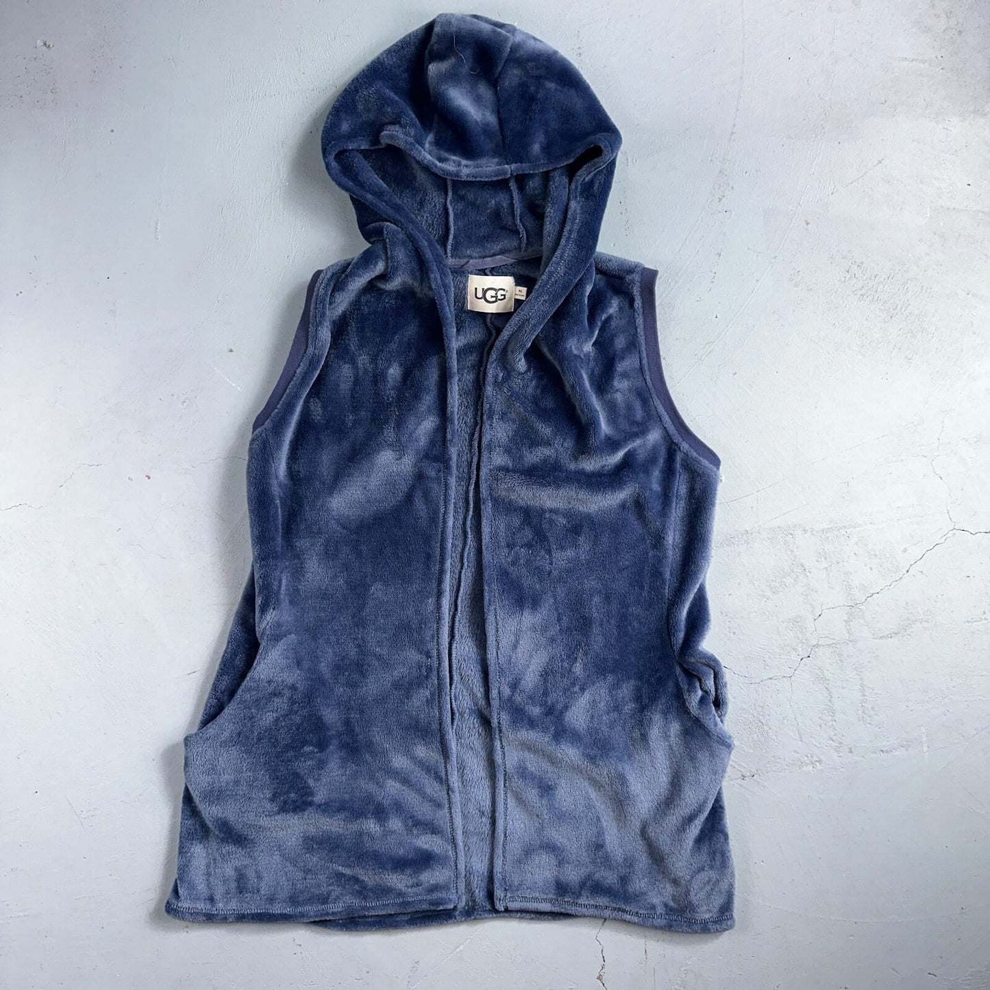 UGG Soft Surroundings Fleece Vest Hooded Blue Soft Cardigan Cozy M/L