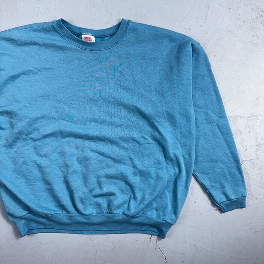 Vintage Crew Neck Sweatshirt 90s Women's Pullover Sweater Blue Hanes Her Way L