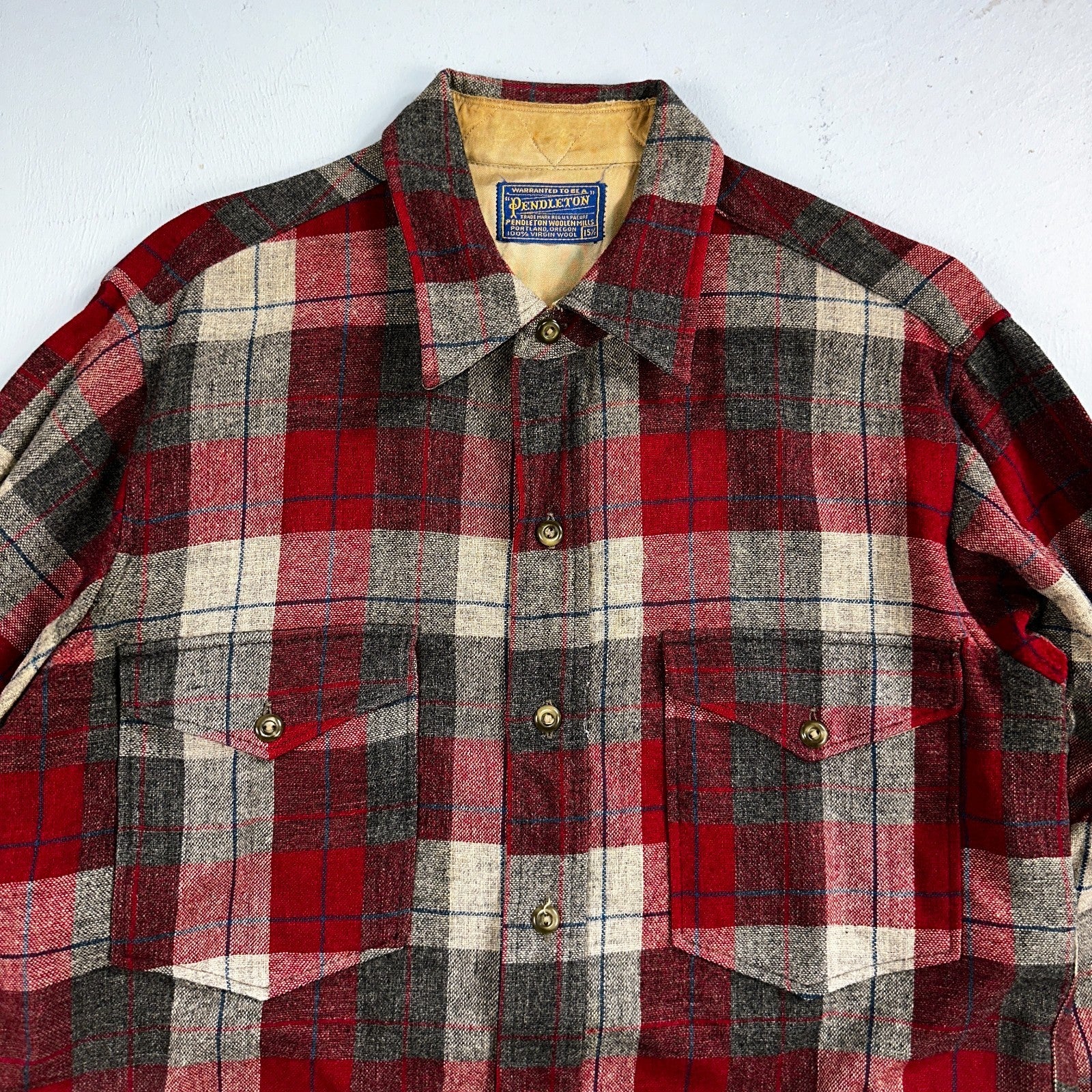 Pendleton VTG Burnside Shirt Plaid 100% Wool Button Down Size M Plaid 1950s Camp