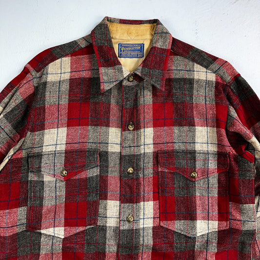 Pendleton VTG Burnside Shirt Plaid 100% Wool Button Down Size M Plaid 1950s Camp
