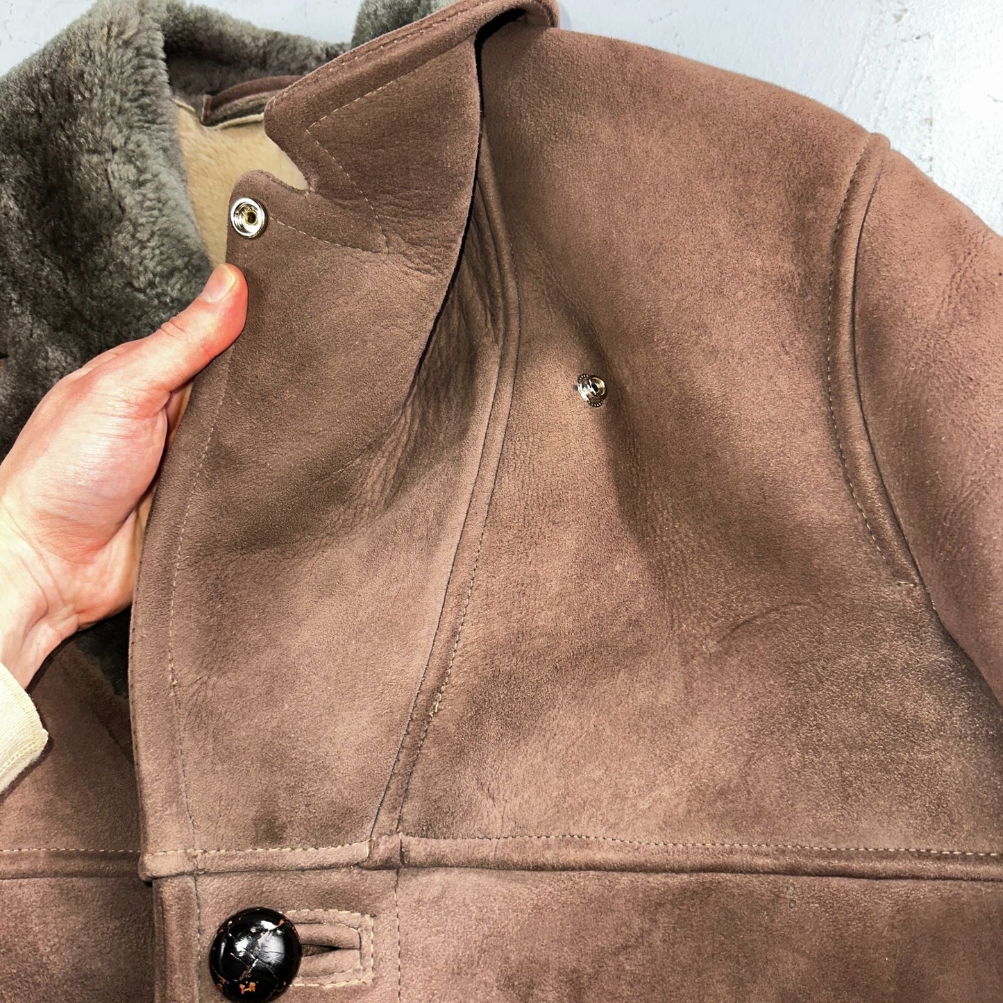 VTG Mens Coat Suede 60s Western Ranch Trucker Jacket Fur Sherpa 44 Brown 1960s