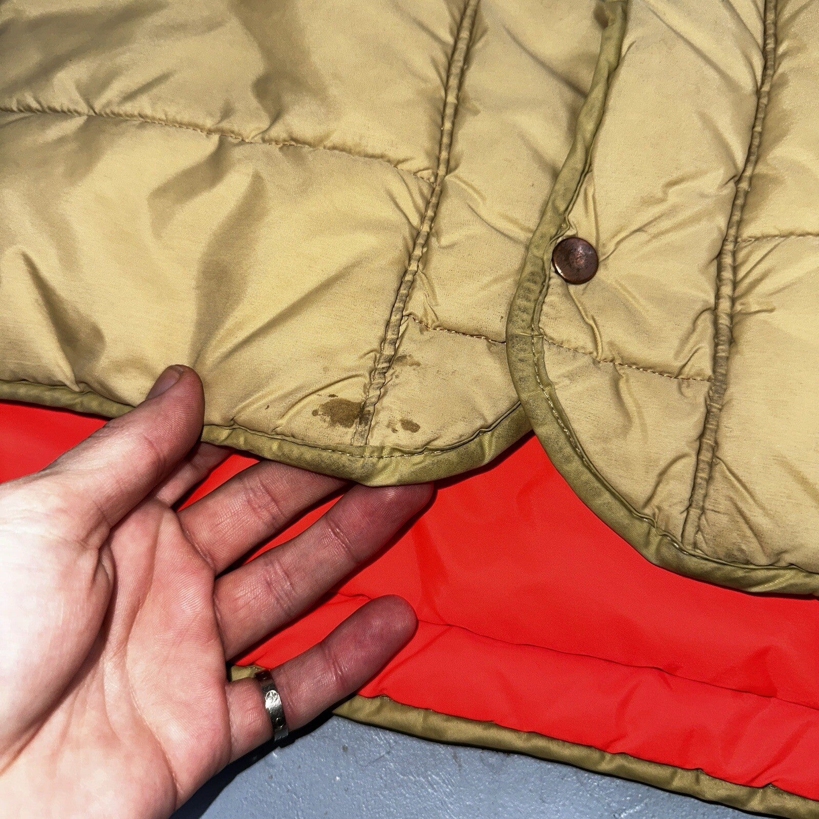 Tan Vintage Vest Warm Winter Puffer Men's S Quilted Zip Up 70s 80s USA Hiking