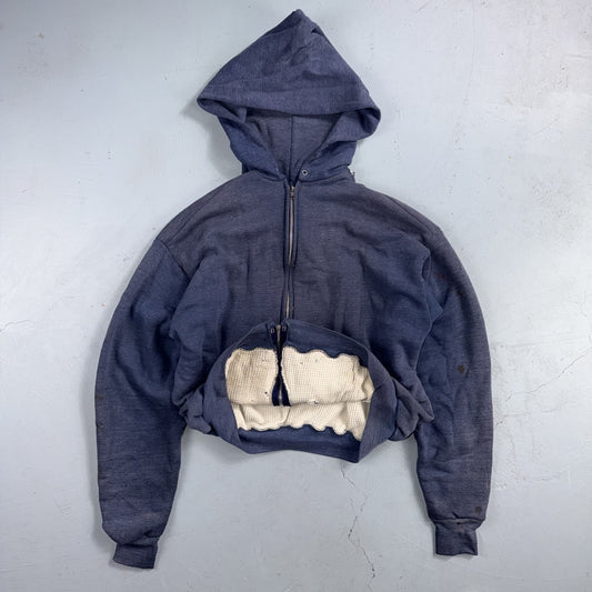 Blue Healthknit Zip Up Hoodie Vintage 80s 90s Thermal Lined USA 2XL Thrashed