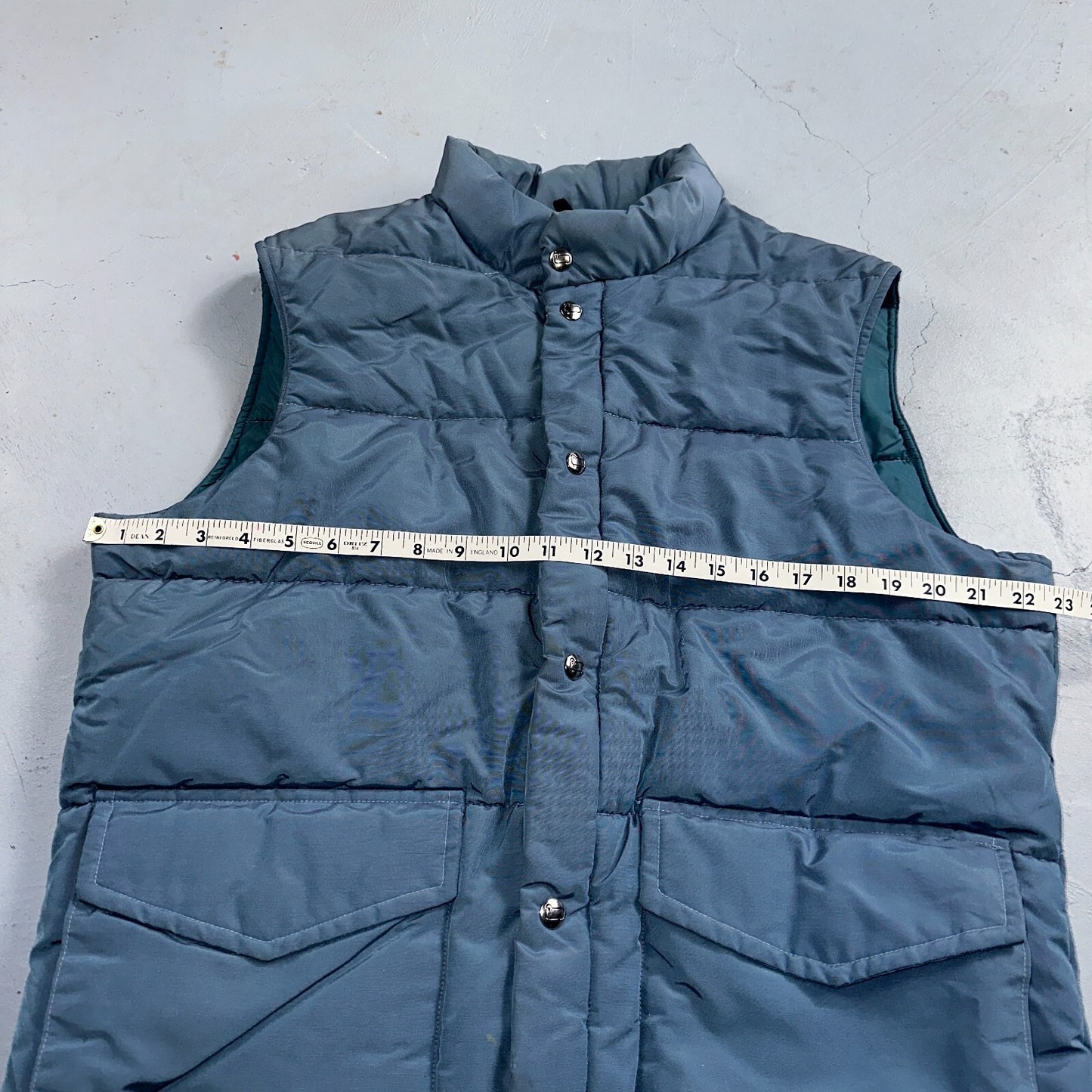 Woolrich VTG Vest Mens L Baby Blue Puffer Down Quilted Snap Up Made In USA 80s
