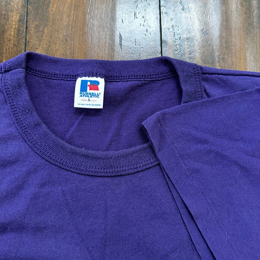 Russell Athletic USA Blank Purple VTG T Shirt 90s Single Stitch Sleeves Basic