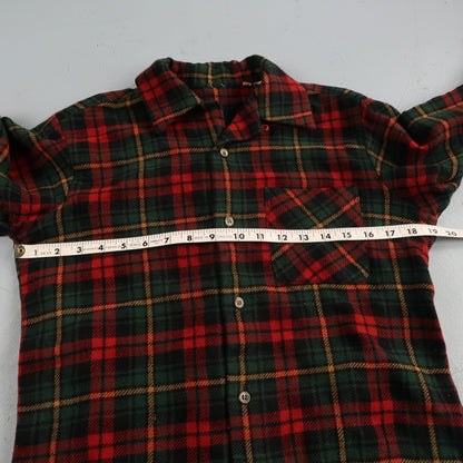 VTG 60s Wool Button Down Shirt Loop Wool Plaid Flannel Shirt 50s Red Rockabilly