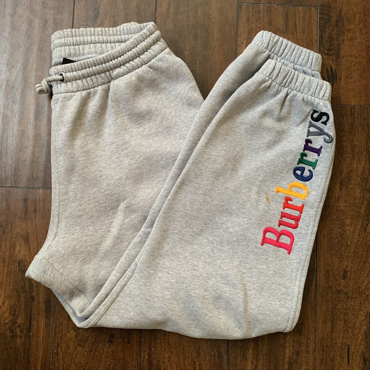 Burberry Rainbow Embroidered Logo Cotton Sweatpants Gray Medium 100% Authentic