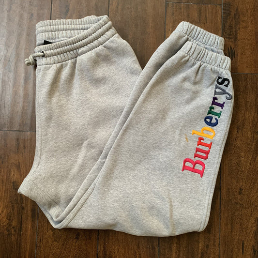 Burberry Rainbow Embroidered Logo Cotton Sweatpants Gray Medium 100% Authentic